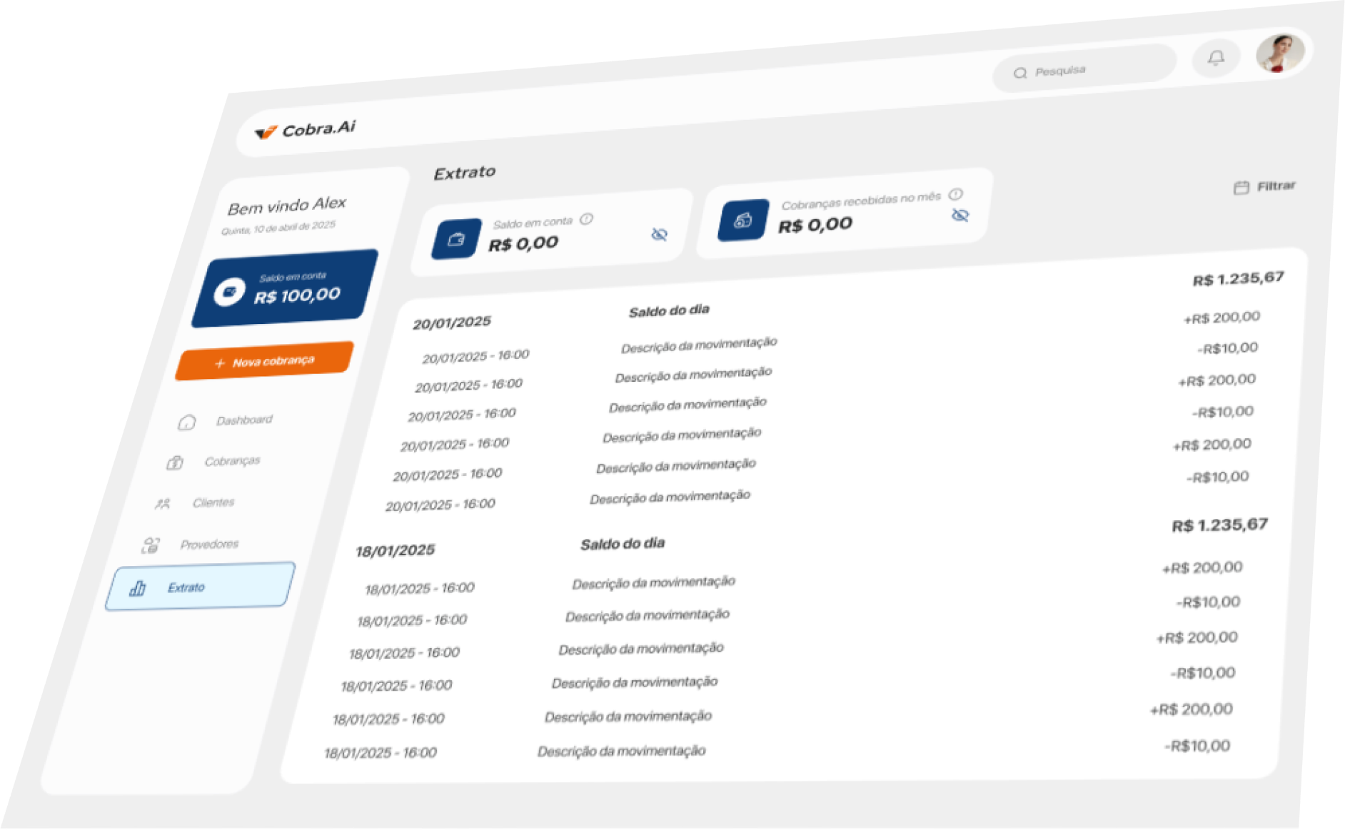 Tela do sistema cobra.ai